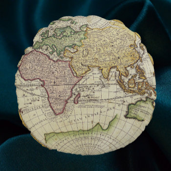Antique World Map In Hemispheres Round Pillow by whereabouts at Zazzle