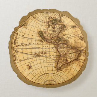 Antique World Map 🌐 in Sepia Colors Round Pillow