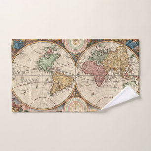 Antique World Map in two Hemispheres Hand Towel
