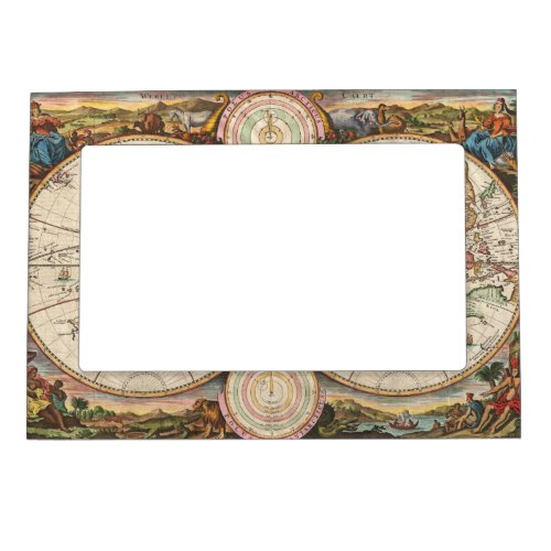 Antique World Map in two Hemispheres Magnetic Photo Frame