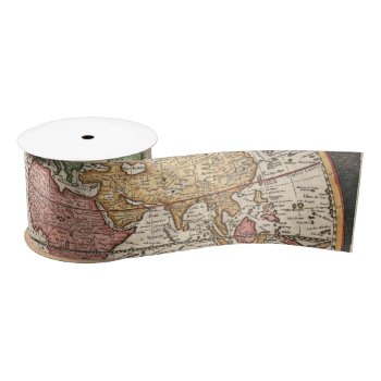 Antique World Map In Two Hemispheres Satin Ribbon by colorfulworld at Zazzle