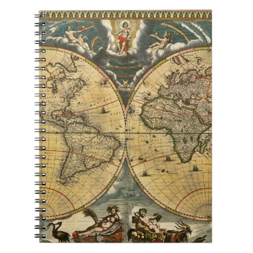 Antique World Map J Blaeu 1664 Notebook