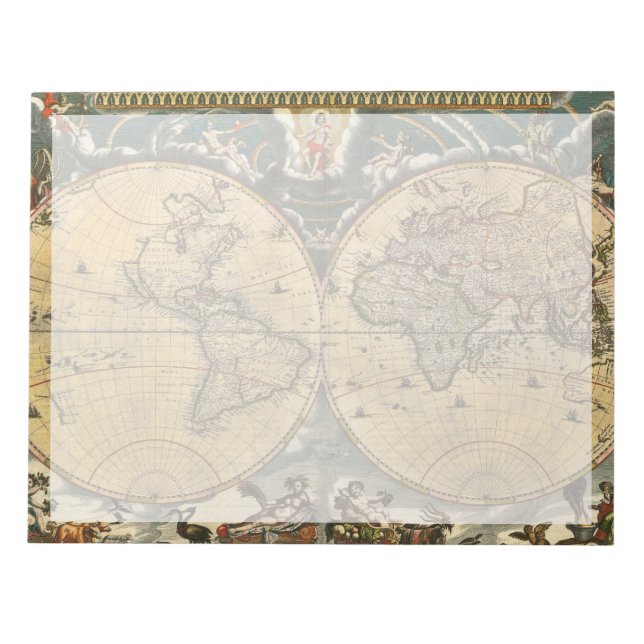 Antique World Map J. Blaeu 1664 Notepad (Front)