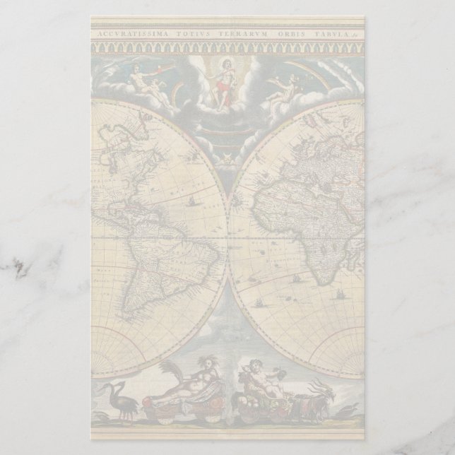 Antique World Map J. Blaeu 1664 Stationery (Front)