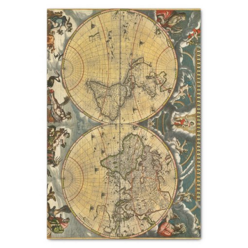 Antique World Map J. Blaeu 1664 Tissue Paper | Zazzle