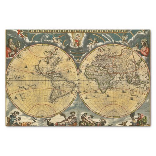Antique World Map J Blaeu 1664 Tissue Paper
