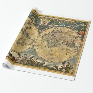 Antique World Map J. Blaeu 1664 Wrapping Paper