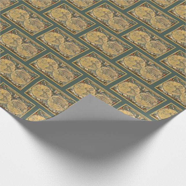 Antique World Map J. Blaeu 1664 Wrapping Paper (Corner)