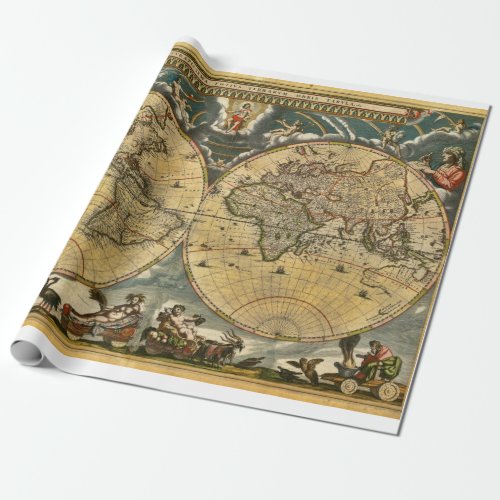 Antique World Map J Blaeu 1664 Wrapping Paper
