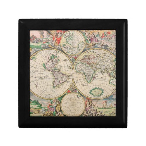 Antique World Map Jewelry Box