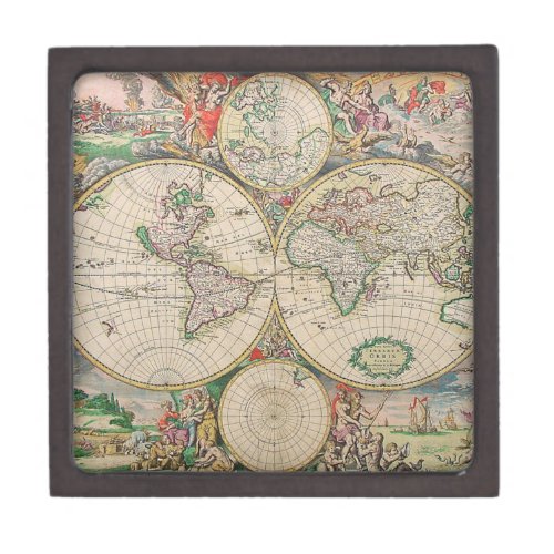 Antique World Map Jewelry Box