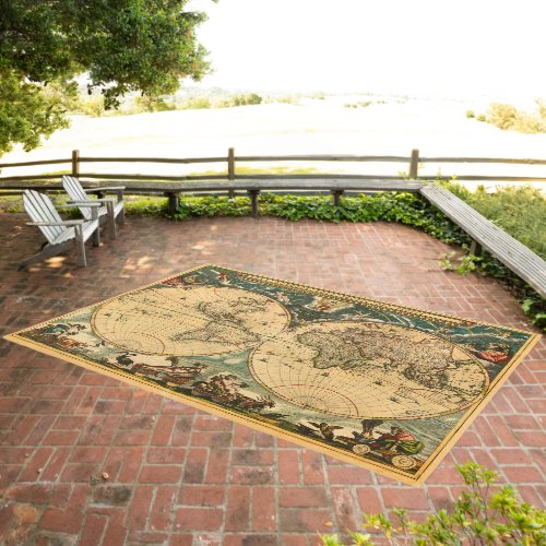 Antique World Map _ Joan Blaeu _ 1664 Outdoor Rug