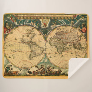 Antique World Map - Joan Blaeu - 1664 Sherpa Blanket