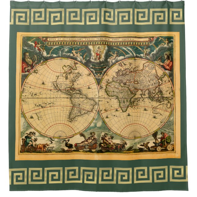 Antique World Map - Joan Blaeu - 1664 Shower Curtain (Front)