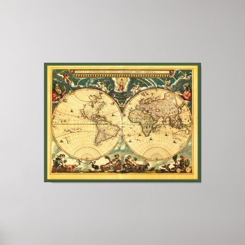 Antique World Map _ Joan Blaeu _ 1664 Wall Hanging Canvas Print