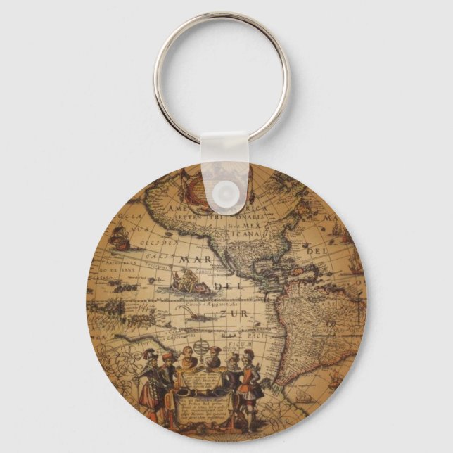 Antique World Map Keychain (Front)