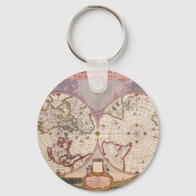 Antique World Map Keychain (Front)