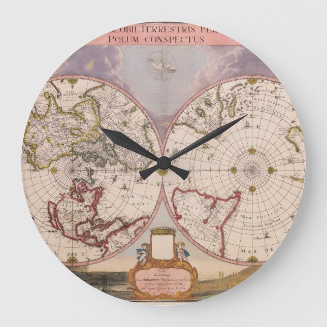 Antique World Map Large Clock (Front)
