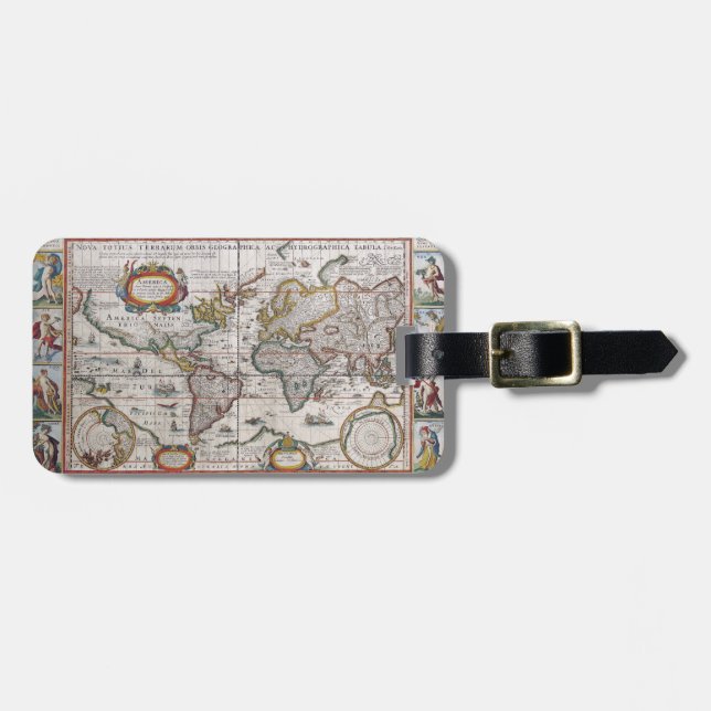 Antique World Map luggage tag (Front Horizontal)