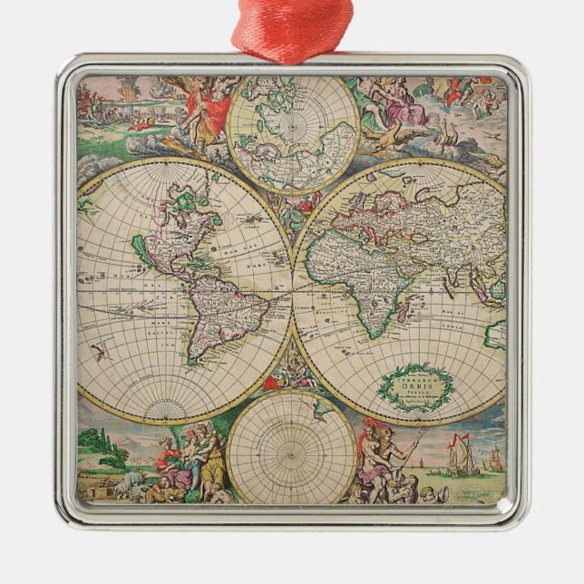 Antique World Map Metal Ornament (Front)