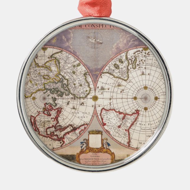 Antique World Map Metal Ornament (Front)