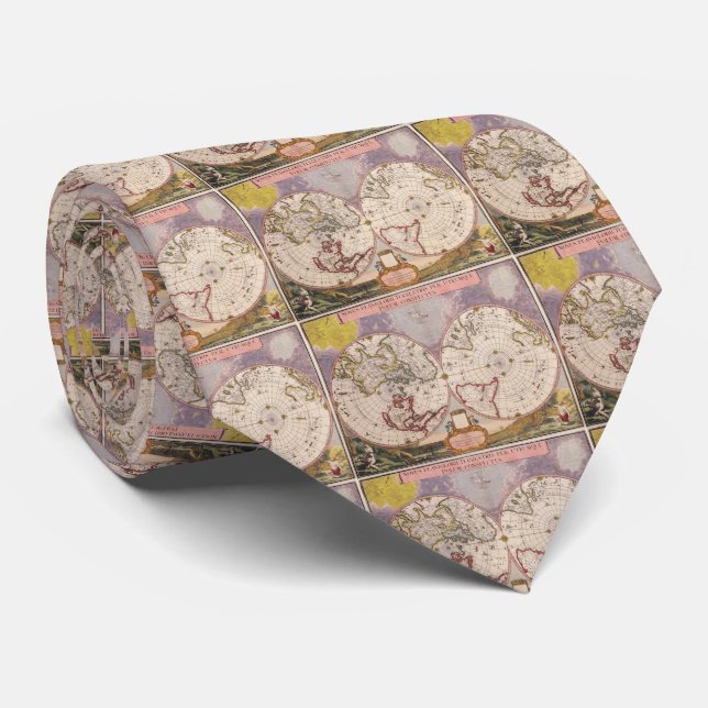 Antique World Map Neck Tie (Rolled)