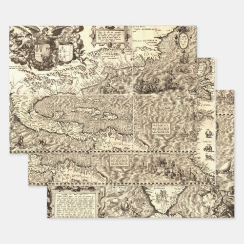Antique World Map North and South America Wrapping Paper Sheets