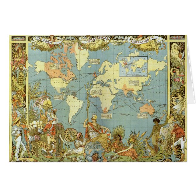Antique World Map of the British Empire, 1886 Cards (Front Horizontal)