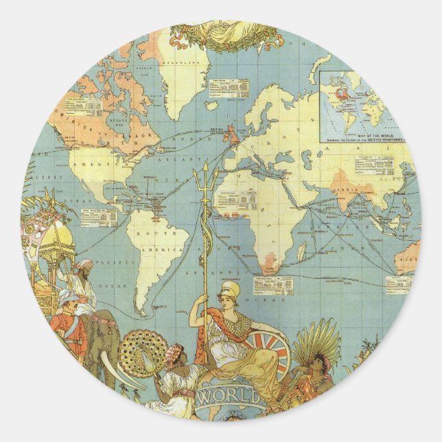 Antique World Map of the British Empire, 1886 Classic Round Sticker (Front)