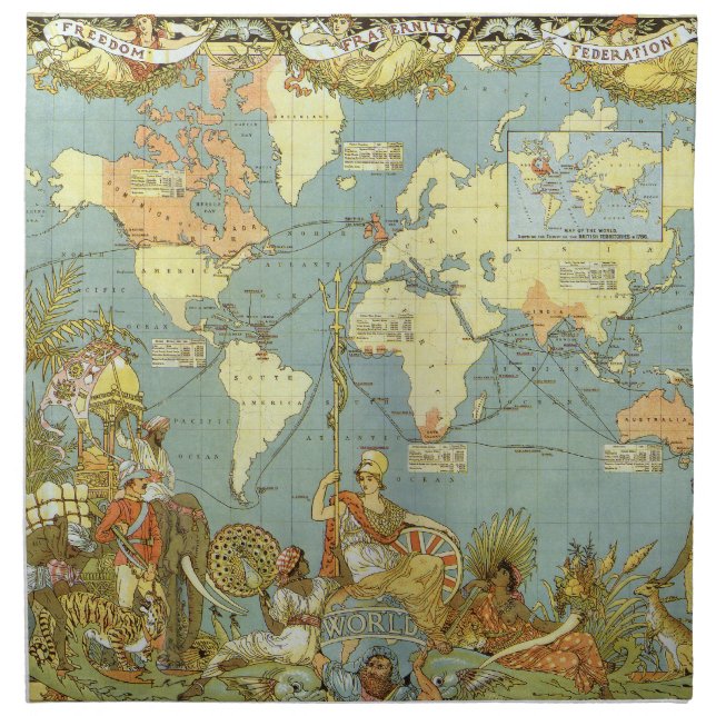 Antique World Map of the British Empire, 1886 Cloth Napkin (Front)