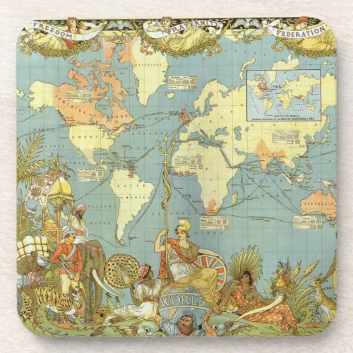 Antique World Map of the British Empire 1886 Drink Coaster