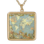 Antique World Map of the British Empire, 1886 Gold Plated Necklace
