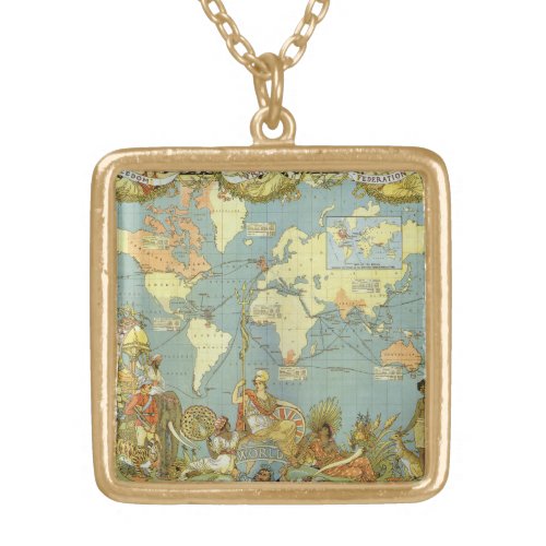 Antique World Map of the British Empire 1886 Gold Plated Necklace