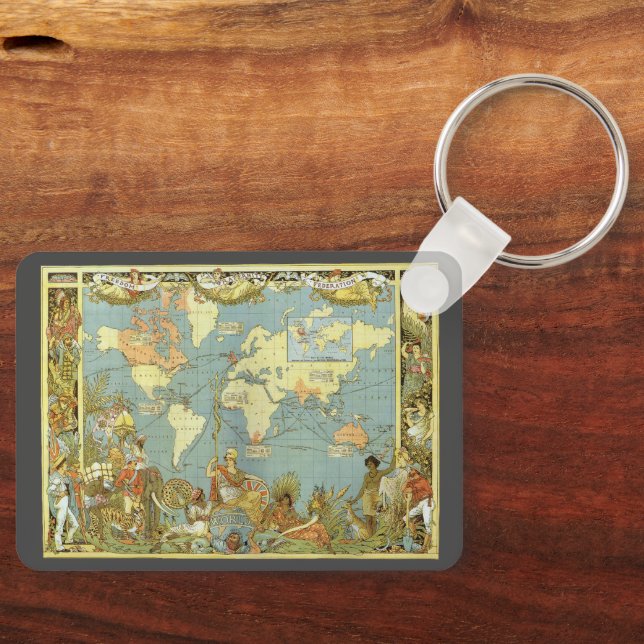 Antique World Map of the British Empire, 1886 Keychain (Front)
