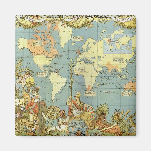 Antique World Map of the British Empire, 1886 Magnet (Front)