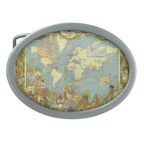 Antique World Map of the British Empire 1886 Oval Belt Buckle