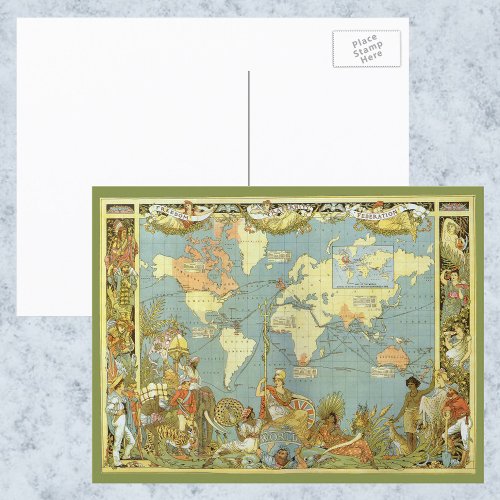 Antique World Map of the British Empire 1886 Postcard