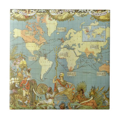 Antique World Map of the British Empire 1886 Tile