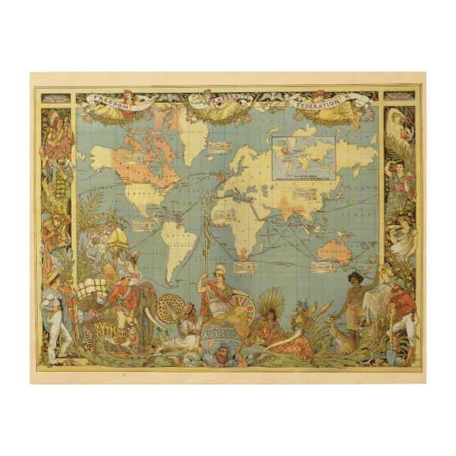 Antique World Map of the British Empire, 1886 Wood Wall Art (Front)