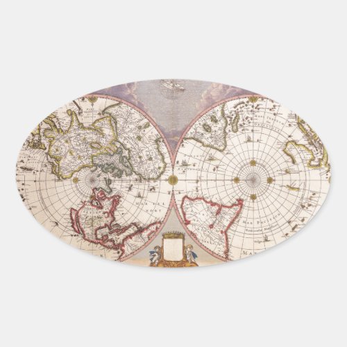 Antique World Map Oval Sticker