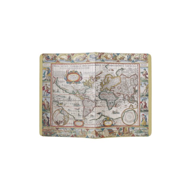 Antique World Map passport cover (Opened)