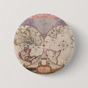 Antique World Map Pinback Button
