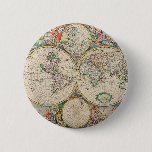 Antique World Map Pinback Button