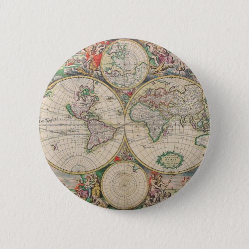 Antique World Map Pinback Button