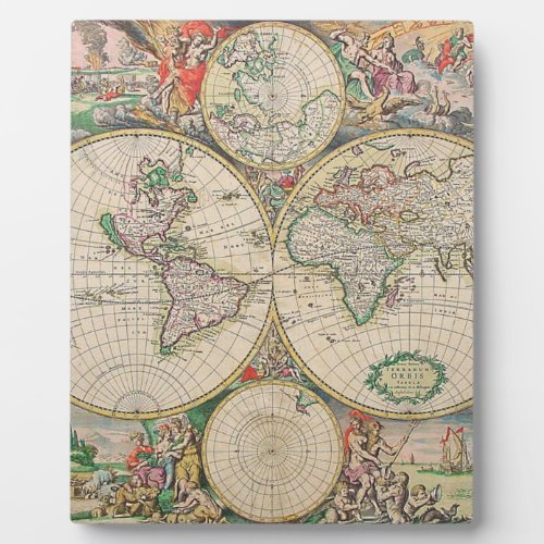 Antique World Map Plaque