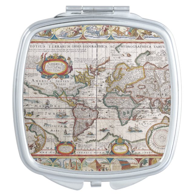 Antique World Map pocket mirror (Front)