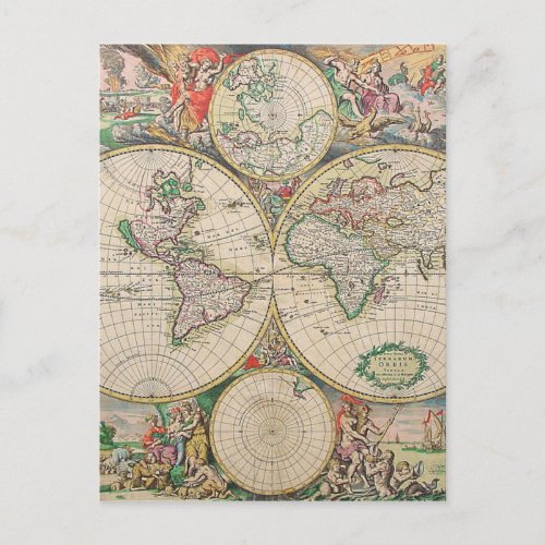 Antique World Map Postcard