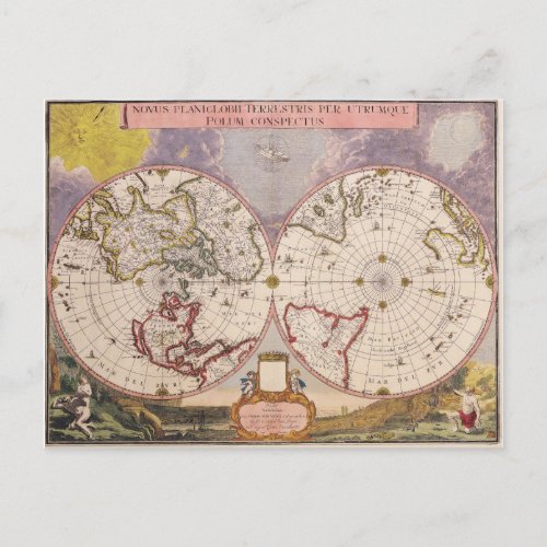 Antique World Map Postcard