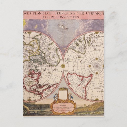 Antique World Map Postcard