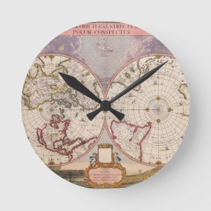 Antique World Map Round Clock